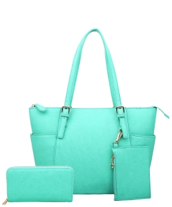 Fashion Faux Handbag with Matching Wallet Set WU1009W TURQUOISE